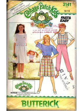 Butterick 3141Girls 14 Vest Top Skirt and Pants Cabbage Patch Cut Sewing Pattern